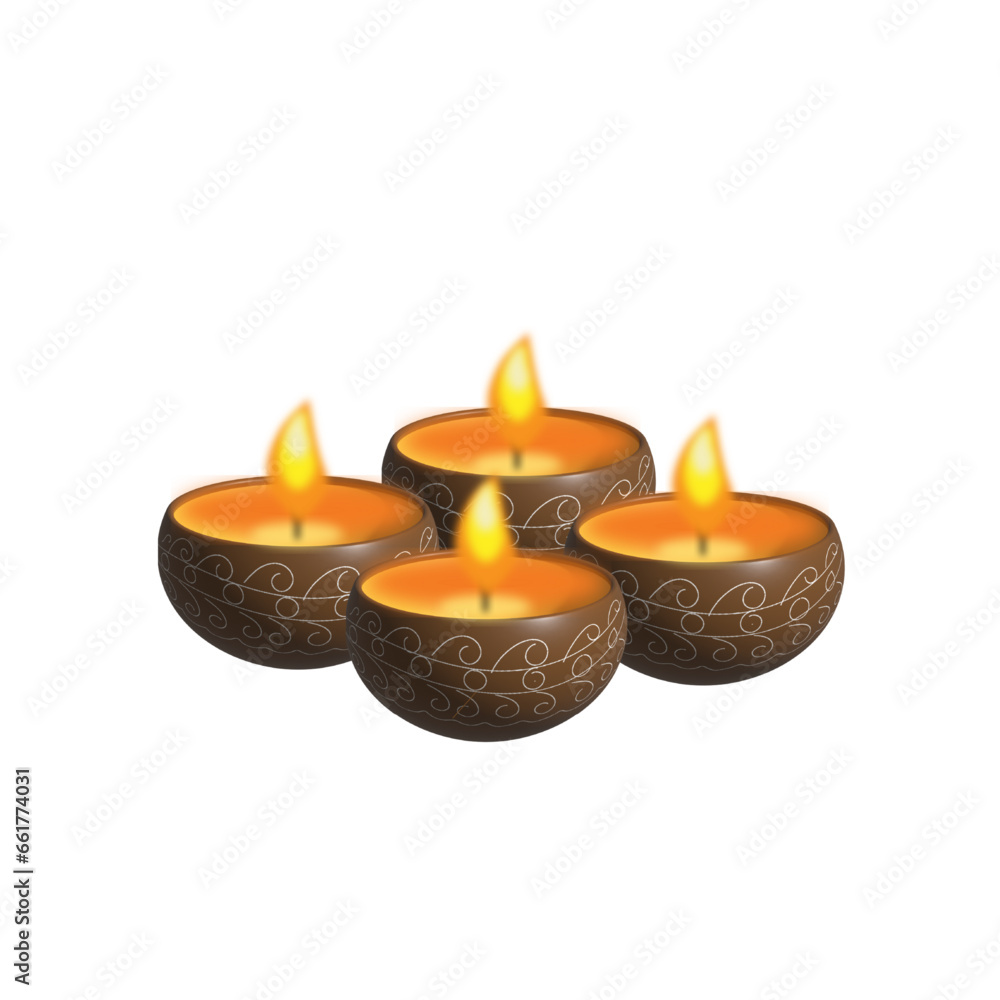 3d realistic vector Diwali diya lamps on transparent background 3d realistic vector Diwali diya lamps on transparent background