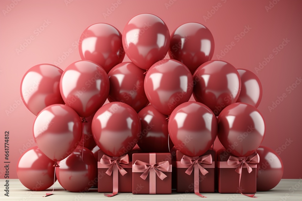 Valentine's day background with red balloons and gift boxes. 3d rendering Valentine's day background with red balloons and gift boxes. 3d rendering