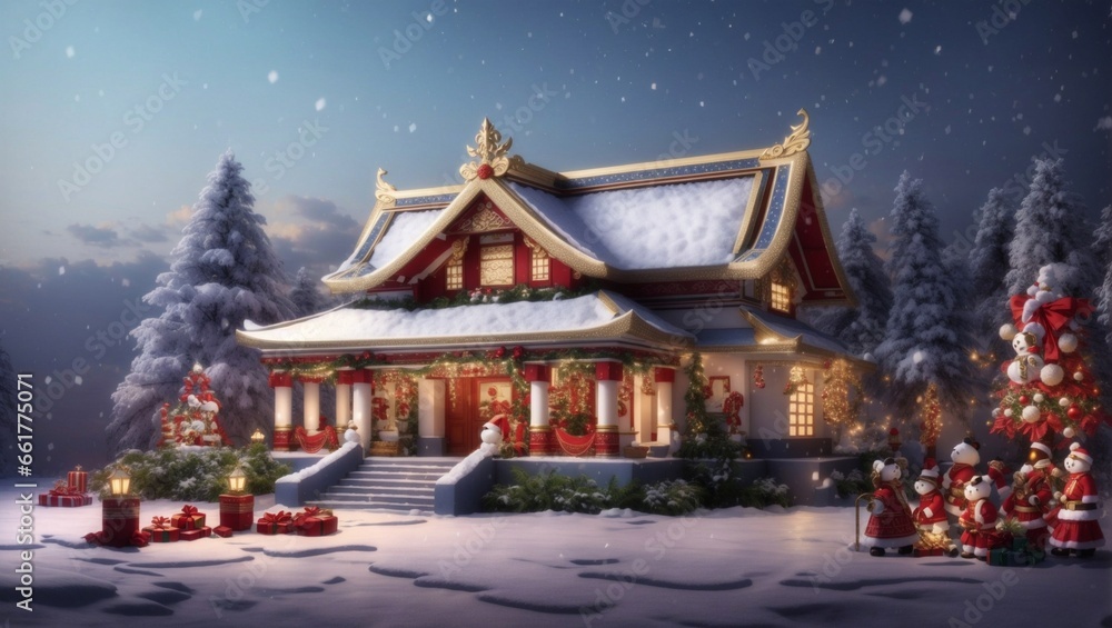 christmas decoration house in the landscape