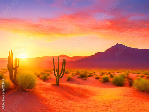 Beautiful desert landscape at sunrise