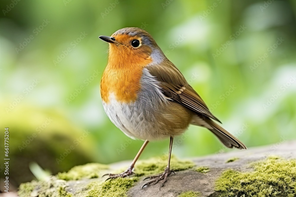 Vivid Glimpse of Nature: European Robin's Serene Stance Amidst the Verdant Wilderness. Generative AI Vivid Glimpse of Nature: European Robin's Serene Stance Amidst the Verdant Wilderness. Generative AI