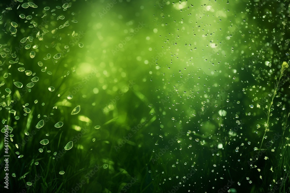glittery background with natural textures: drops, leaves, meadow, forest. Perfect for summer, Christmas. Generative AI