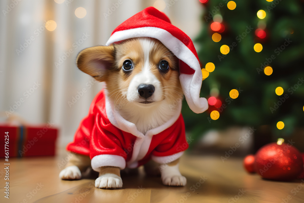 Puppy with christmas costume Puppy with christmas costume