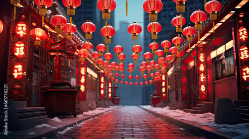 Celebration chinese new year in china town. Dragon and paper red lanterns. Chinese New Year concept. photo