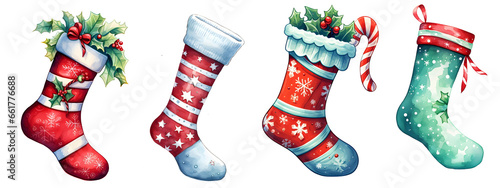 Watercolor christmas socks, ai generative