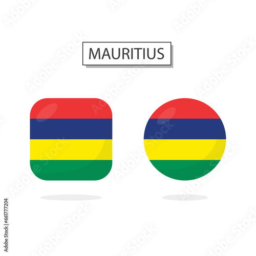 Flag of Mauritius 2 Shapes icon 3D cartoon style.
