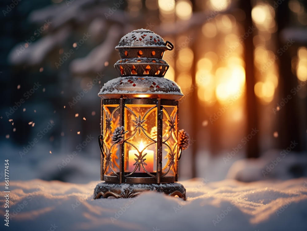 Christmas latern on snow background,merry Christmas 