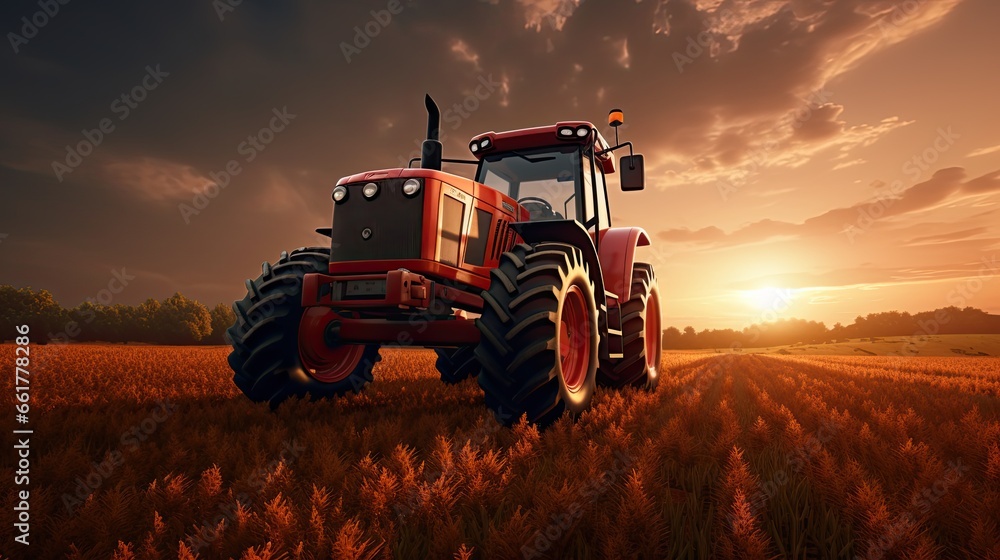 Fototapeta premium a tractor is running through the field