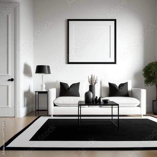 Blank Photo Frame Mockup in Living Room Interior