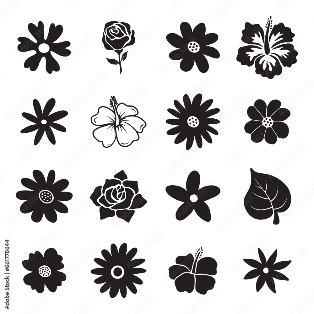 Set of flower silhouette vector Set of flower silhouette vector