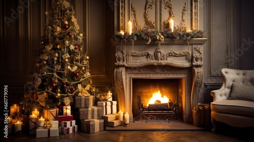 fireplace with christmas decoration