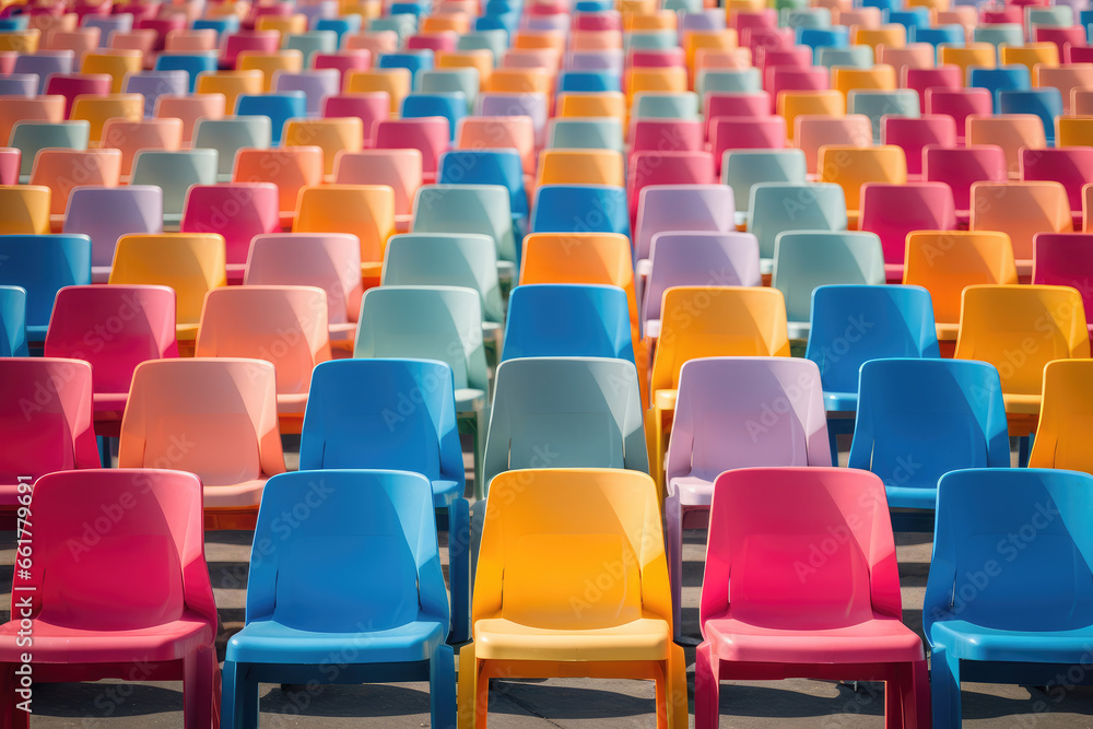 Naklejka premium Empty rows of colorful chairs