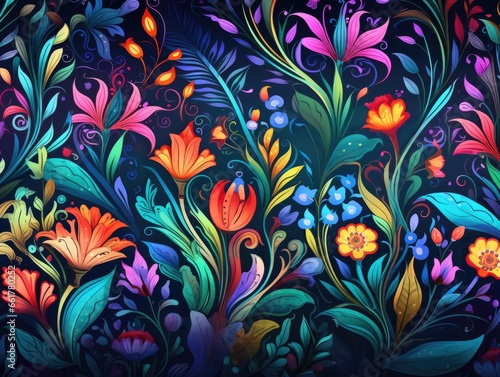 Floral Background, cartoon colorful nature pattern © Olha Yavorska