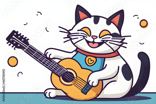 A cat smiling while playing the guitar Generative AI © 태윤 김