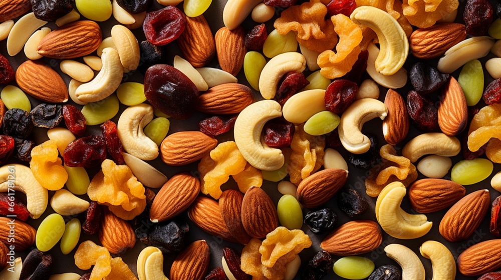 nuts and dried fruit - obrazy, fototapety, plakaty 