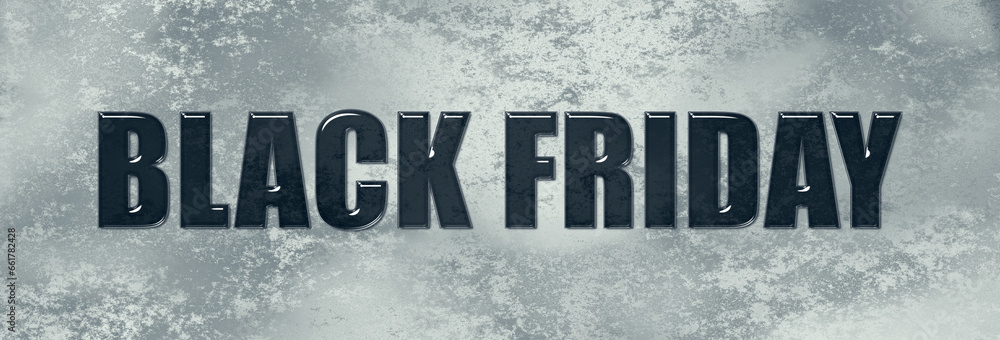 Obraz premium Black Friday, shopping event. Black glass letters, metallic background. Marketing, banner, sale, advertising, shopping deals, commercial sign.