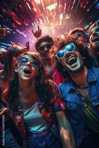 Group of friends partying in a nightclub