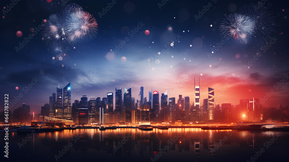 illustration of a city background with a sea view with a New Year theme