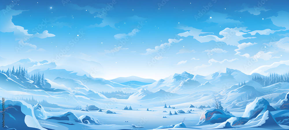 Frosty Winter Wonderland, A chilly snow landscape illuminated by glistening ice and frozen wonders