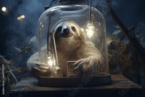 unclear sloth apparatus with out-of-focus illumination backdrop,. Generative AI photo