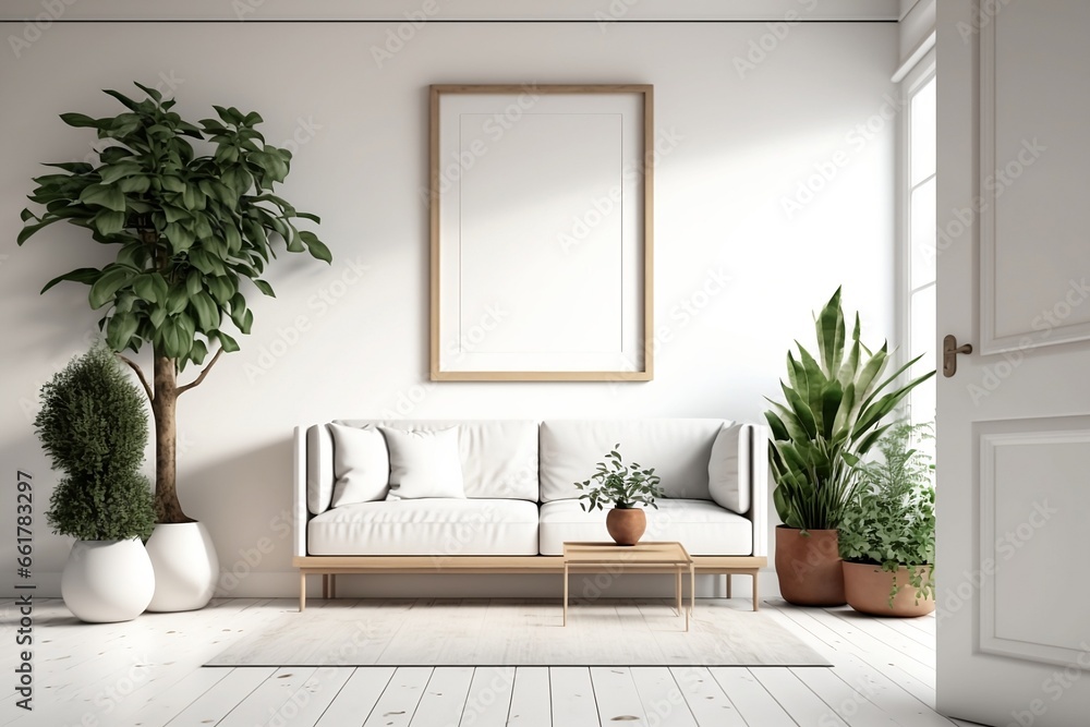 Fototapeta premium Wooden Frame with White Mat Border on a Clean White Wall - Gallery-Style Elegance