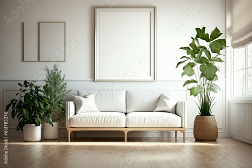 Wooden Frame with White Mat Border on a Clean White Wall - Gallery-Style Elegance