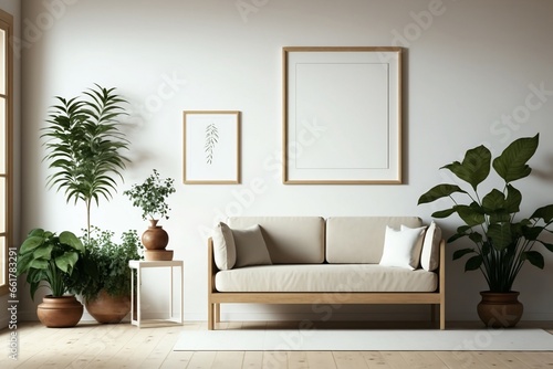 Wooden Frame with White Mat Border on a Clean White Wall - Gallery-Style Elegance