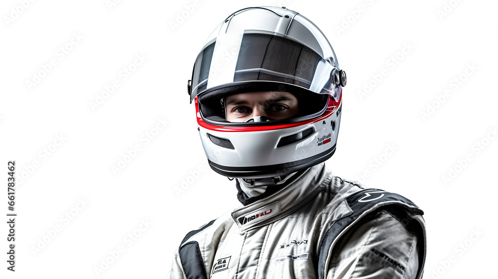 Pilote avec un casque, sport automobile F1 avec transparence, sans background - obrazy, fototapety, plakaty 