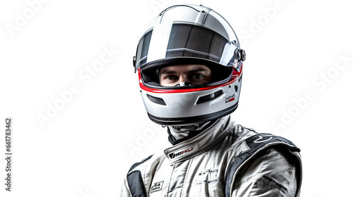 Pilote avec un casque, sport automobile F1 avec transparence, sans background © MATTHIEU