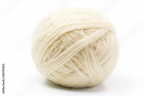 Ball from natural wool. Woolen yarn for braiding needlework hobby. Generate ai