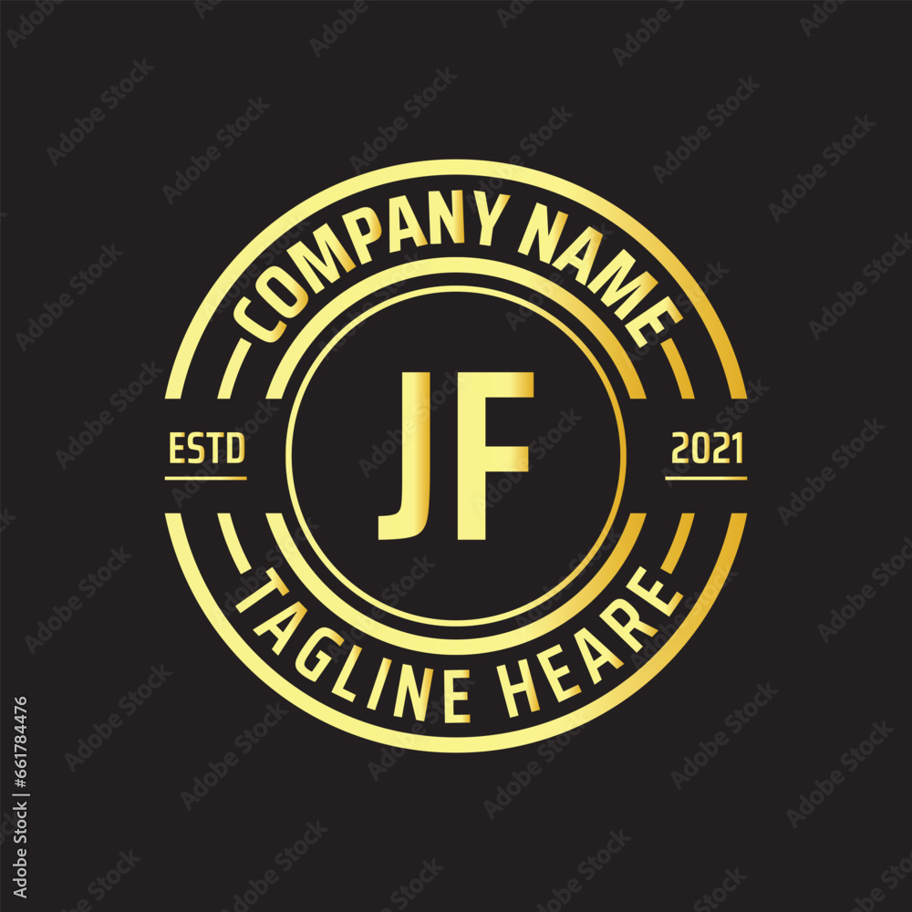 Professional simple Letter JF Circle Luxury Gold Color Vector Logo Template