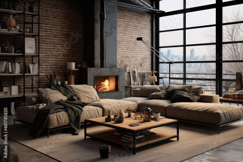 Living room loft in industrial style © thejokercze