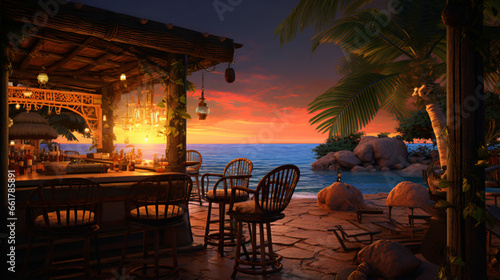 Beach bar sunset tropical