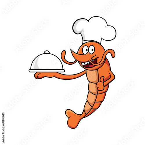 illustration vector graphic shrimp cartoon chef mascot