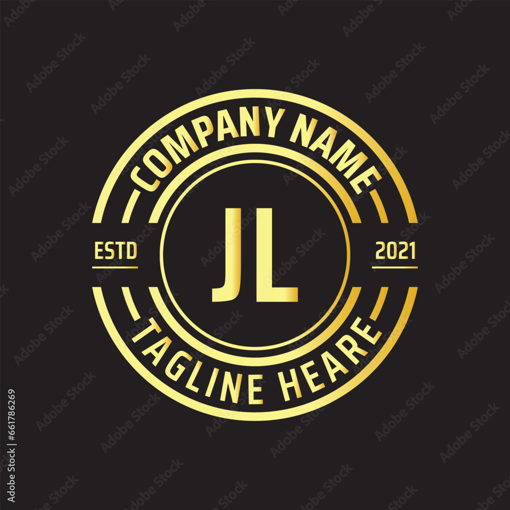 Professional simple Letter JL Circle Luxury Gold Color Vector Logo Template