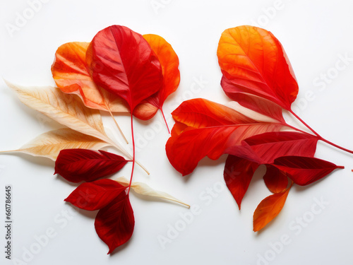 Red autumn leaves  white background  synthetic source