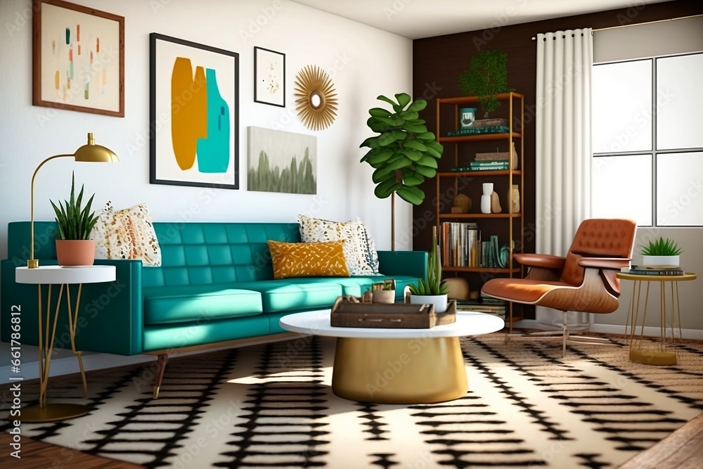 Fototapeta premium Mid-Century Modern Living Room - Timeless Elegance with a Retro Twist