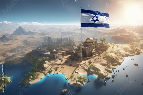 Israeli flag waving at sunrise ai generative image