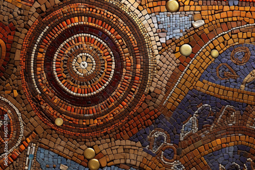 An image showcasing abstract representations of ancient Roman mosaic designs, with intricate patterns and rich colors.