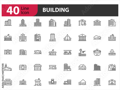 set of building icon, city, town, house