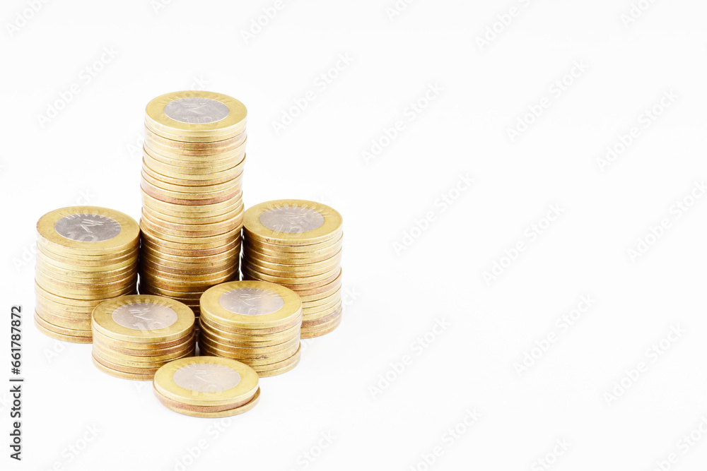 Coin stack isolated on white background with text space Coin stack isolated on white background with text space
