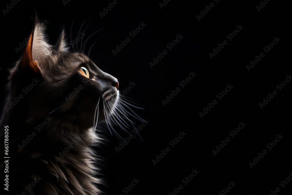 Cat on black background, minimalistic and clean