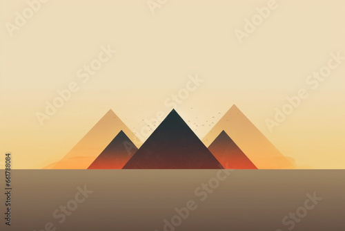 A minimalist graphic design of the Pyramids of Giza  featuring clean lines and simplified forms.