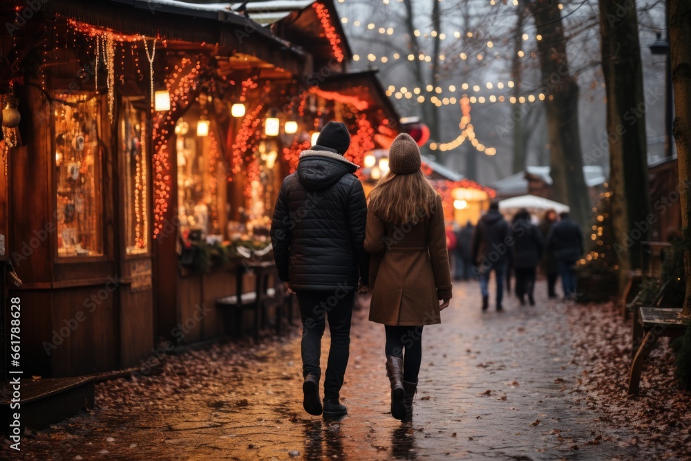 couple walking in the Christmas market 