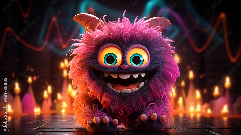 Cute fluffy little monster, bright colors, smile generative ai