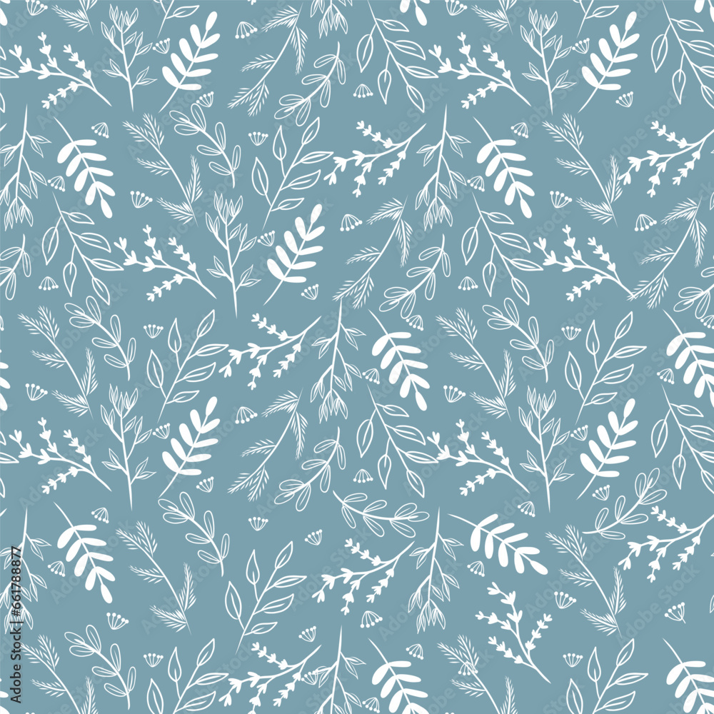 hand-drawn seamless vector floral pattern on a blue background. abstract floral wallpaper