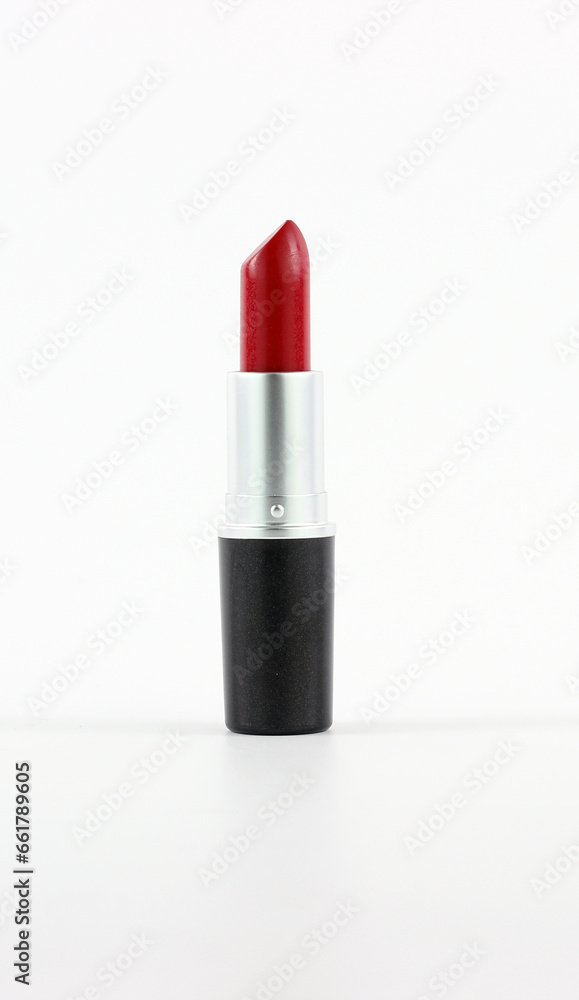 Obraz premium Red Lipstick Photography On White Background - Cosmetics Product
