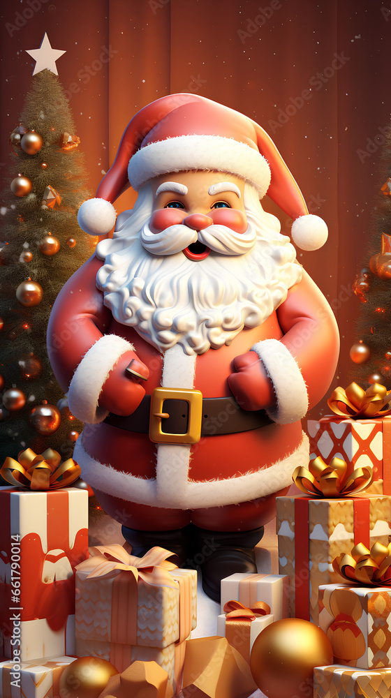 christmass post card design with cute santa claus 3d illustration christmass post card design with cute santa claus 3d illustration