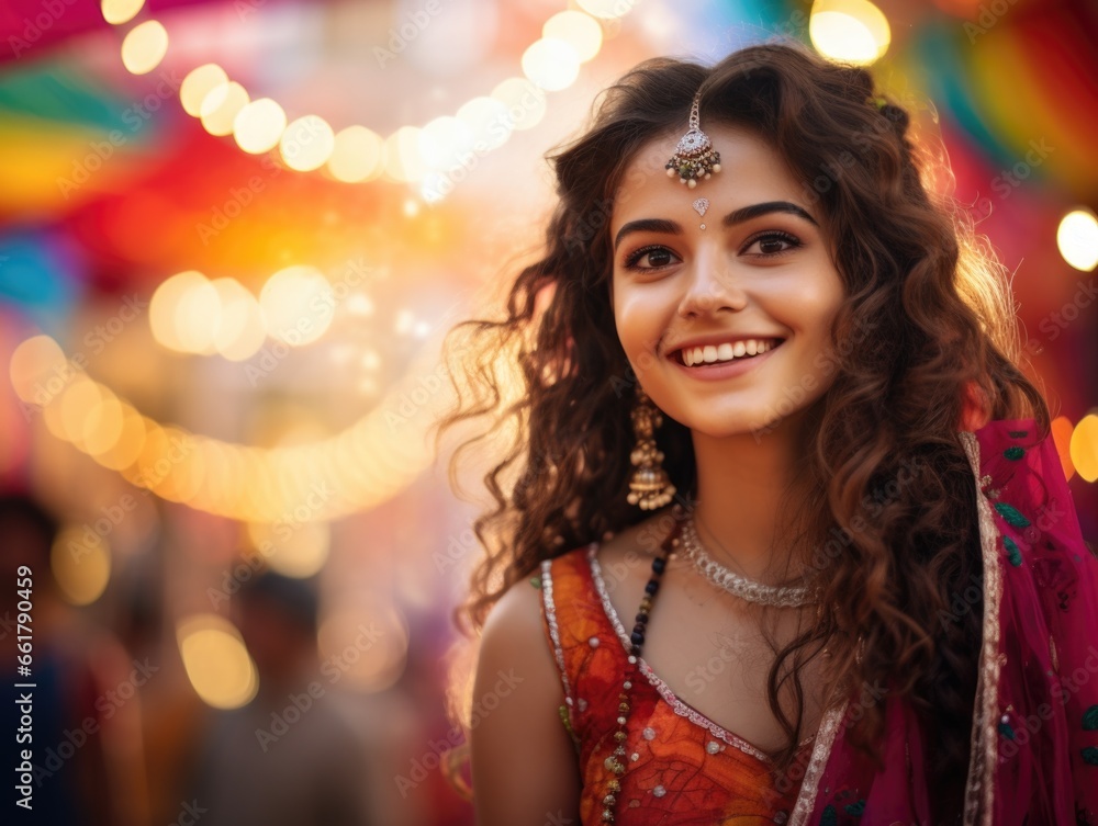 Fototapeta premium Teej festival indian colorful woman indian ceremony