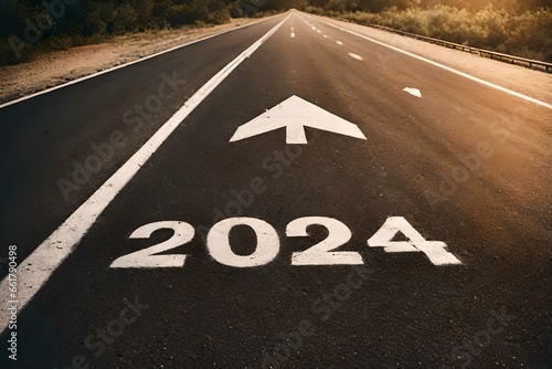 Road and numbers 2024 with arrow pointing forward,Generative Ai